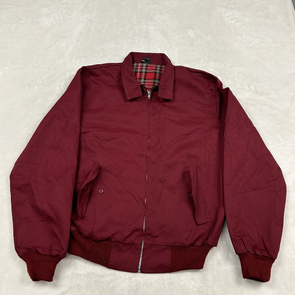 Unbranded Harrington Jacket Mens Large Burgundy Plaid Lined Made in UK Bomber